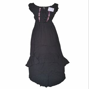 Embroidered "Love, Fire” Zoe Dress, XS, Boho, Off Shoulder, Lined Cotton Floral